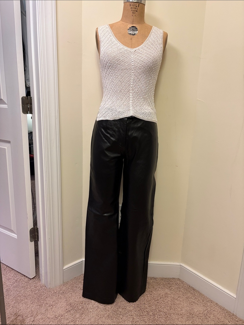 Black Wide-Leg 100% Genuine Smooth Leather Pants